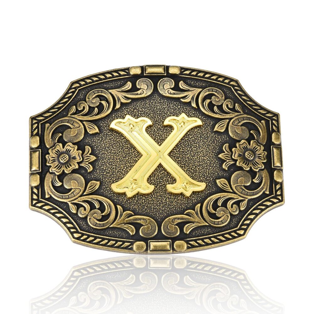 9881 Western Initial Letter ABC to XYZ Belt Buckle - Antique Golden Capital